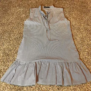 Zara‎ Woman Striped Mini Dress Sleeveless Ruffle Hem Casual Blue No Size Listed thumbnail 1