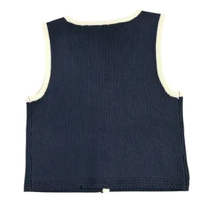 Abercrombie & Fitch Navy Blue Ribbed Knit Button Front Sweater Vest Gold Buttons thumbnail 2
