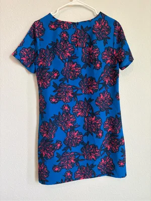J. Crew Blue Mini Dress with Pink Floral Pattern thumbnail 5