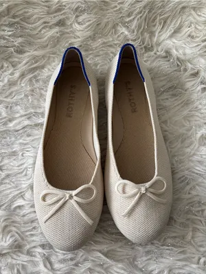 Rothy's Ivory White Women’s Ballet Flat with Bow and Blue Trim Size US W6.5 thumbnail 10
