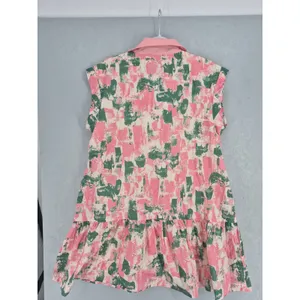 Entro Womens Mini Dress Pink Green Abstract Brushstroke Tiered Ruffle Large thumbnail 3