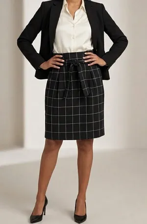Liz Claiborne Career Black Windowpane Tie Waist Skirt Size 14 thumbnail 1