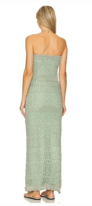 SNDYS x REVOLVE Strapless Crochet Maxi Dress in Green Shimmer thumbnail 2