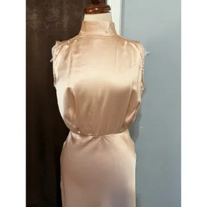 Lulus Maxi Dress S Champagne Satin Mock Neck Sleeveless Side Slit Rose Gold Prom thumbnail 17