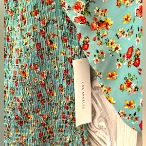 Timing Floral Ruched Smocked Bodycon square neck mini Dress M NWT cottagecore thumbnail 5