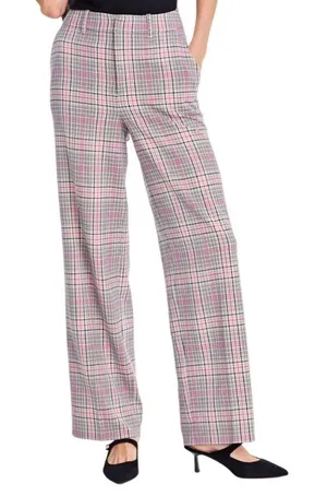 ON-34TH Womens Plaid High Rise Wide Leg Trouser Pants Tan Navy Pink Size 12 thumbnail 1