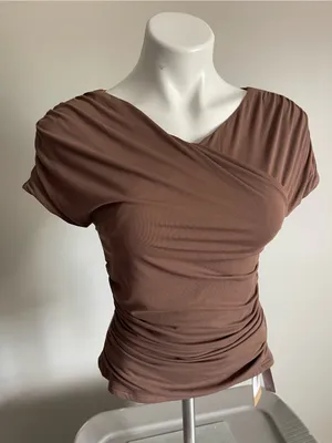 OGL Brown Ruched Crossover Padded Top Sz M thumbnail 2