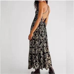 Free People Size S‎ Charlie Bustier Maxi Dress Black Gold Metallic Whimsigoth thumbnail 13