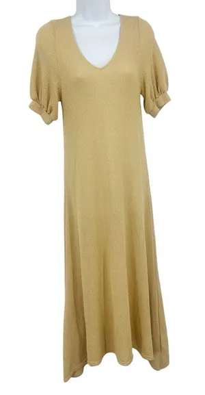 Free People Beach Tan Maxi Knit Dress Size XS Boho Beachy Festival V Neck thumbnail 1