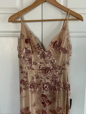 Lulu's NWT Rose Gold Sequins Floral Spaghetti Straps Maxi Dress **Size M** 🌸🌸 thumbnail 3