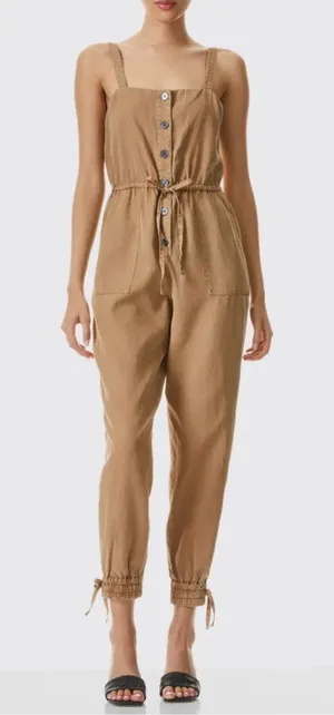 Alice + Olivia Tiana Button‎ Front Jumpsuit Tan Utility Cargo Tie Waist Size 8 thumbnail 1
