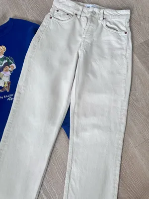 Zara Straight Leg Jeans Light Beige Color Size XS thumbnail 2