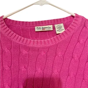 Ralph Lauren Polo Pink Cable Knit‎ Crewneck Pullover Sweater Size M Medium thumbnail 7