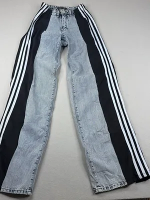 TEN/22 Jeans XS Y2K Wide Leg Acid Wash Denim Black Side Stripe 34" Inseam thumbnail 1