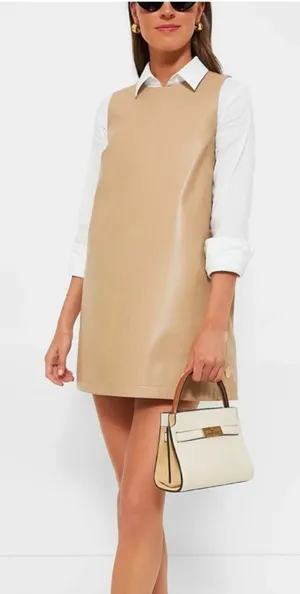Tuckernuck HYACINTH HOUSE Bitsy Faux Leather Mini Swing Dress Butterscotch Sz‎ L thumbnail 1