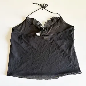 H&M Divided Womens Y2K Black Sheer Mesh Ruffle Rosette Whimsigoth Halter Top M thumbnail 5