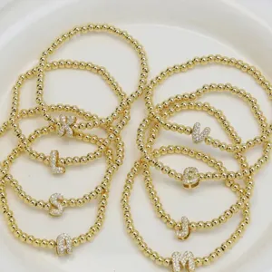 Gold Beaded Bracelet with Zircon Letter K thumbnail 3