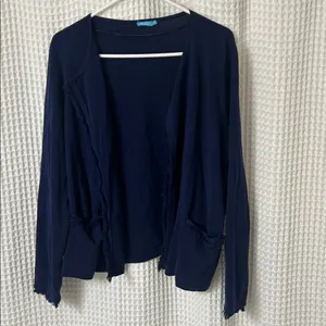 J. McLaughlin Marie Navy Blue Fringe Open Front Cardigan Sweater Pockets XL thumbnail 5