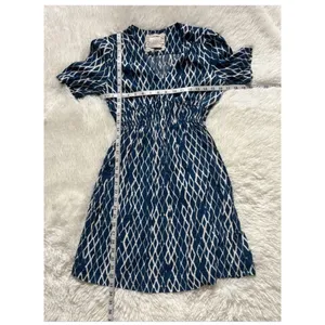Anthropologie HD IN PARIS Blue White Diamond Printed Smocked Mini Dress Size 4 thumbnail 11