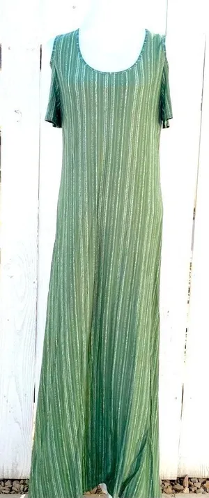 Exist Maxi Dress Large‎ Olive Green Cold Shoulder Striped Knit LMD8359 thumbnail 1