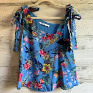 Zara Floral Assymetric Summer Lightweight Lined Sleeveless Top‎ Blouse Blue XS thumbnail 2