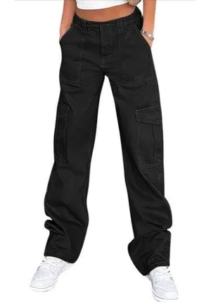 NEW Cargo Pants High Waisted Wide Leg Y2K Streetwear M thumbnail 1