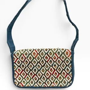 Anthropologie Fiona Beaded Bag Geometric Edition Moody‎ Flower Teal Blue New thumbnail 2