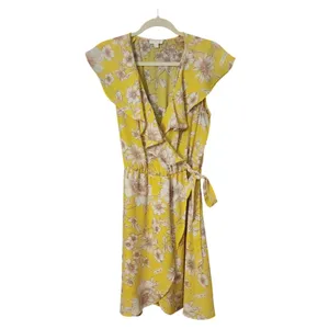 Catherines Charming Charlie Women's Yellow‎ Wrap Floral Ruffle Dress, Large thumbnail 3