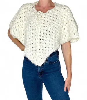 Vintage Handmade Women/Kids Cream White Crochet Poncho Shawl thumbnail 1