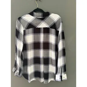 Rock & Republic Womens Black White Plaid Button Down Rayon Shirt Large Fall thumbnail 4