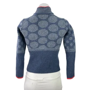 Krimson Klover Women's Blue Wool Full Zip Long Sleeve Turtleneck Sweater Top L thumbnail 3