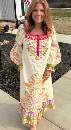 FARM RIO NWT Anthropologie Printed Linen Blend Dress Size XS thumbnail 1