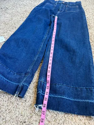 Dark Blue Wide Leg Denim Jeans thumbnail 7