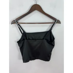 LYANER Camisole‎ Top Womens Medium Black Rhinestone Strap Satin Crop Party Club thumbnail 4