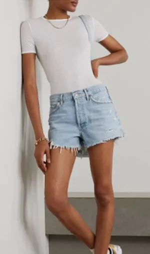 Agolde Parker Denim Shorts Size 25 Blue Distressed Frayed Cutoff High Rise thumbnail 1