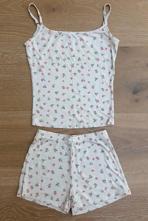 Sunny De PJ Shorts & Cami Set Floral Summer Snooze Size XXS Cream Peach thumbnail 1