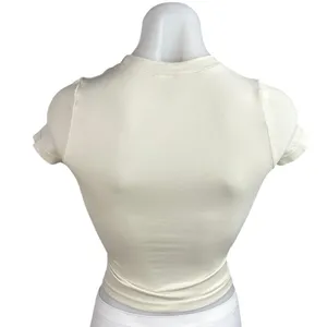 Aritzia Women's Cream Short Sleeve Crew Neck Seamless T Shirt Tee Crop Top XS thumbnail 2