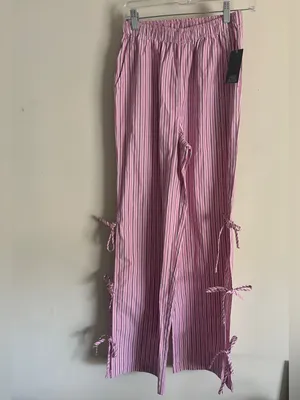 Women's Wide Leg‎ Pants Target Pink Striped Tie Detail High Waist NWT thumbnail 3