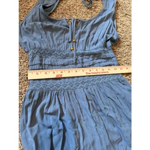 Earthbound Trading Company Boho Style Smocked Jumpsuit Slate Blue Size Small thumbnail 5