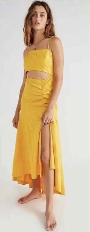 Free People Endless Summer Ready Midi Dress NWT Cutout Ruched Assymetrical M thumbnail 1