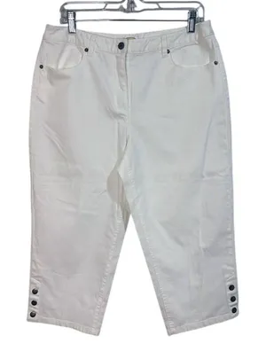 Talbots Capri Pants Womens 12P White Good‎ Snap Hem Stretch Denim Cropped Jeans thumbnail 1