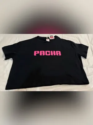 PACHA Black Crop Tee with Pink Logo Size S thumbnail 2