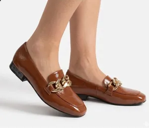 Blondo Sonny Waterproof Brown Patent‎ Chain Loafers Square Toe Shoes Size 5 thumbnail 1