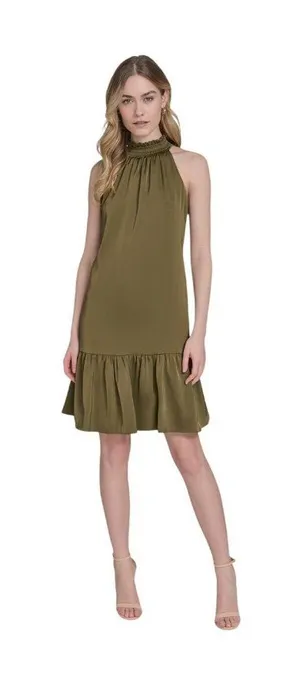 NWT Vince Camuto Satin Ruffled A-Line Halter Dress VC5M6576 Olive Green 6 thumbnail 1