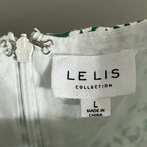 Le Lis Floral Print Tie-Front‎ Mini Dress Green & White Women's Size Large thumbnail 4