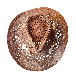 Pugs Western Cowgirl Boho Southern Rodeo Brown weaved hat thumbnail 1