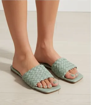 Soda Green Summer Flat woven Sandals Mules slides trendy faux leather Sz 7.5 thumbnail 1
