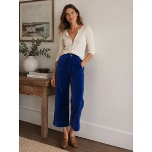 Maeve Anthro Colette Pants Women 26 Purple Blue Velvet Corduroy Wide Leg Crop thumbnail 9