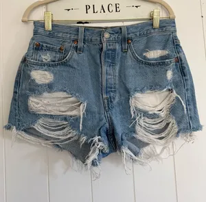 Levis Distressed Light Blue Denim Shorts - Unbranded thumbnail 1