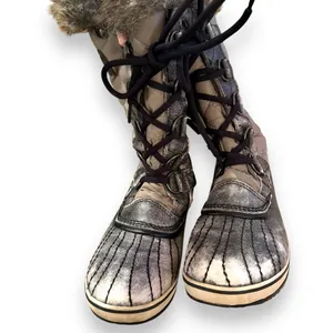 Sorel Tofino Tall Gray Waterproof Lace Up Distressed Faux‎ Fur Snow Boots Sz 7.5 thumbnail 3